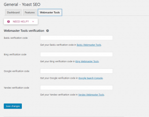 Yoast SEO Webmaster Tools setting