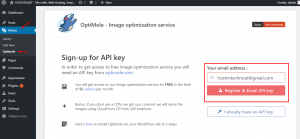 Sign-up for API key - image optimization for WordPress