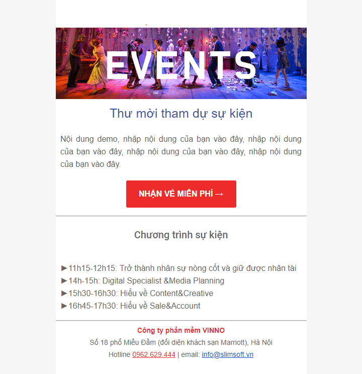 Mẫu gửi email cho khách hàng mời tham gia sự kiện