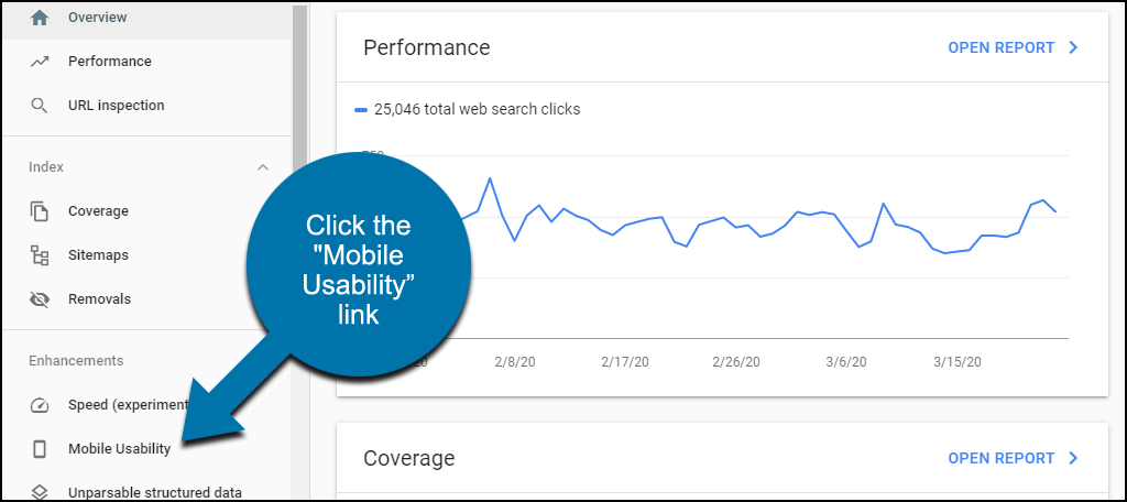 Trong điều bên trái, nhấp vào liên kết “ Mobile Usability” 