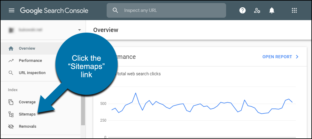 Trong điều hướng bên trái, hãy nhấp vào liên kết “Sitemaps”