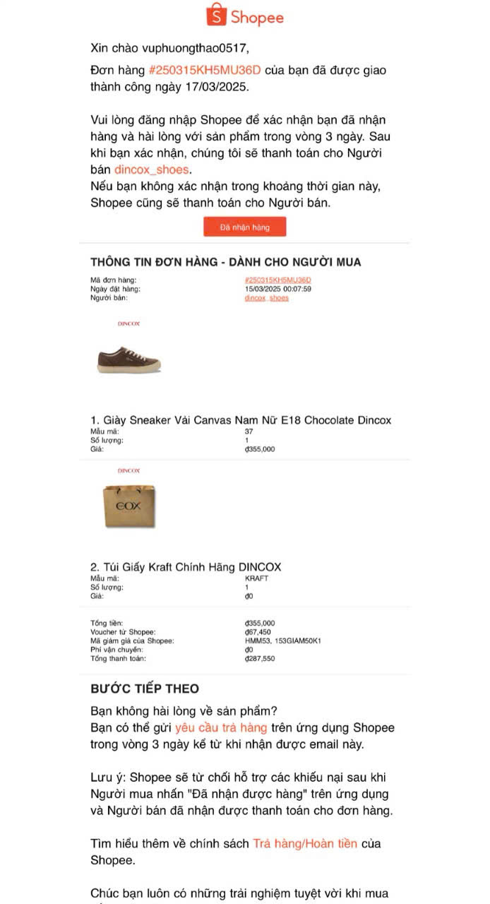 email cap nhat van chuyen