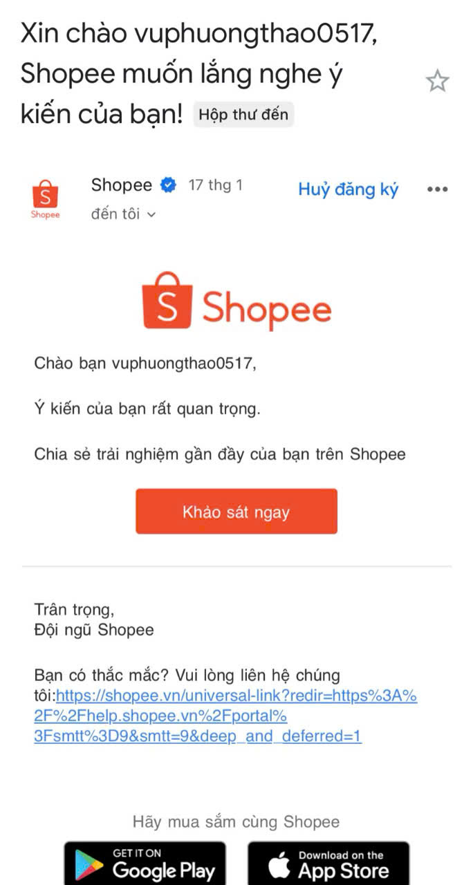 email khao sat danh gia