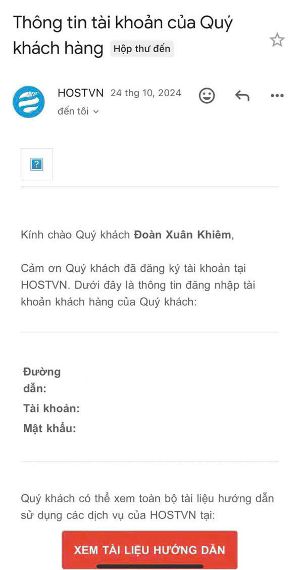 email thong tin tai khoan khach hang