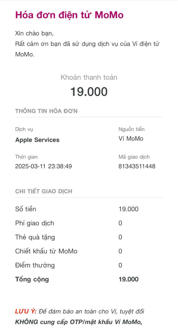 email xac nhan thanh toan