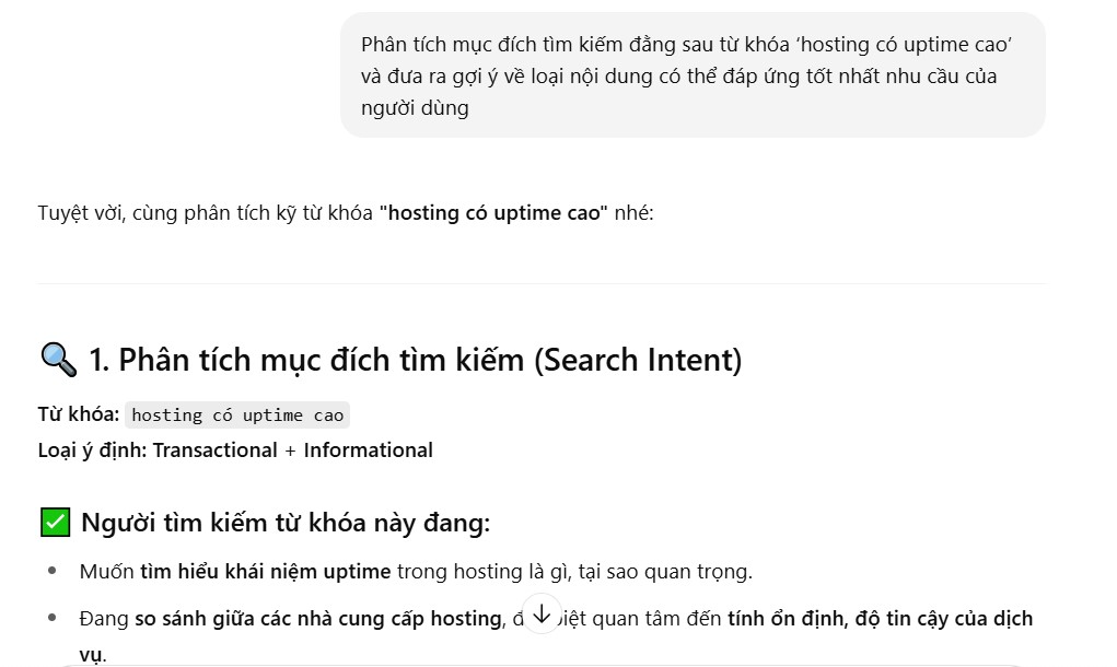 yêu cầu ChatGPT phân tích search intent